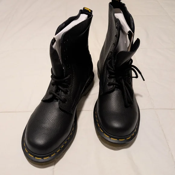 Black Leather Lace-Up Boots - Picture 1 of 16